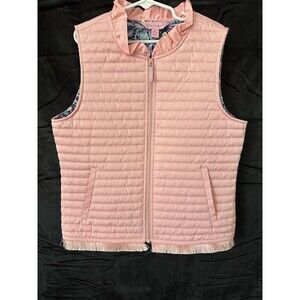 Lily Pulitzer Girls Pink Levie Quilted Vest, Ruffle Neck, Pockets Inside & Out